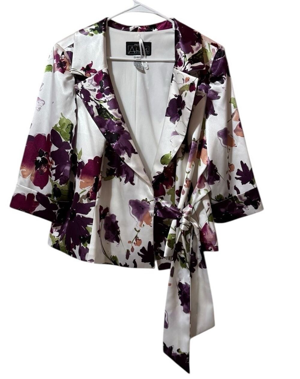 NWT ALEX EVENINGS Women Size XLP Floral Side Tie Jacket Wedding Formal Luxury